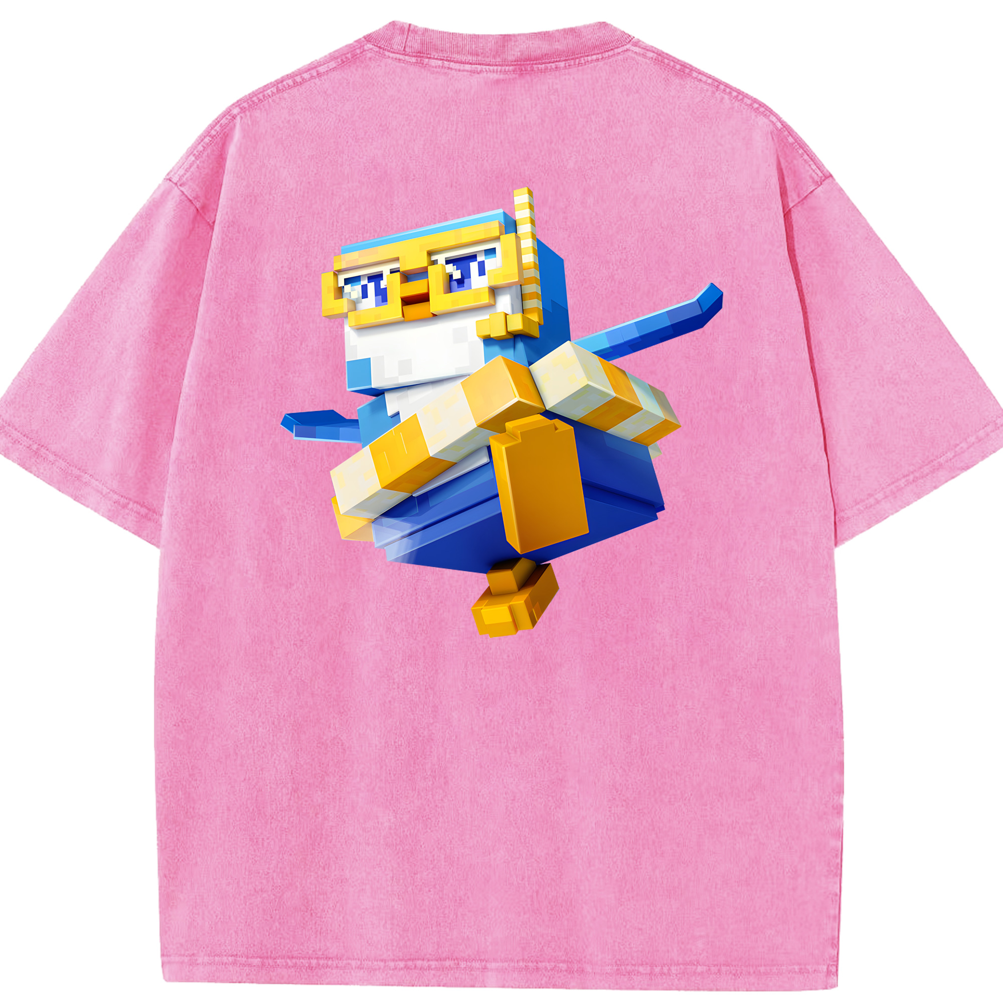 （画像用） マインクラフト ブロックの世界 Minecraft MC Block world 綿100% ヴィンテージ風 半袖Tシャツ（背面プリント）